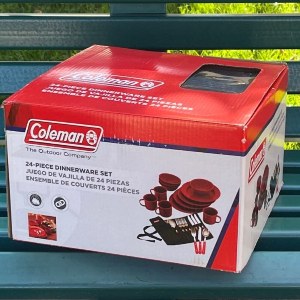 Coleman 24-Piece Enamel Dinnerware Set for Outdoor Dining for 4 People
